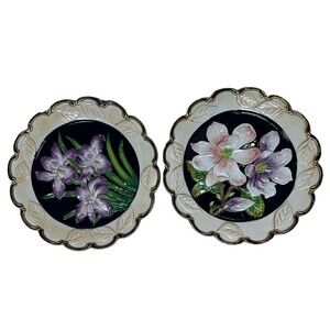 Set of 2 CBK Ltd Floral Decorative Plates Magnolia Iris Raised Embossed Wall